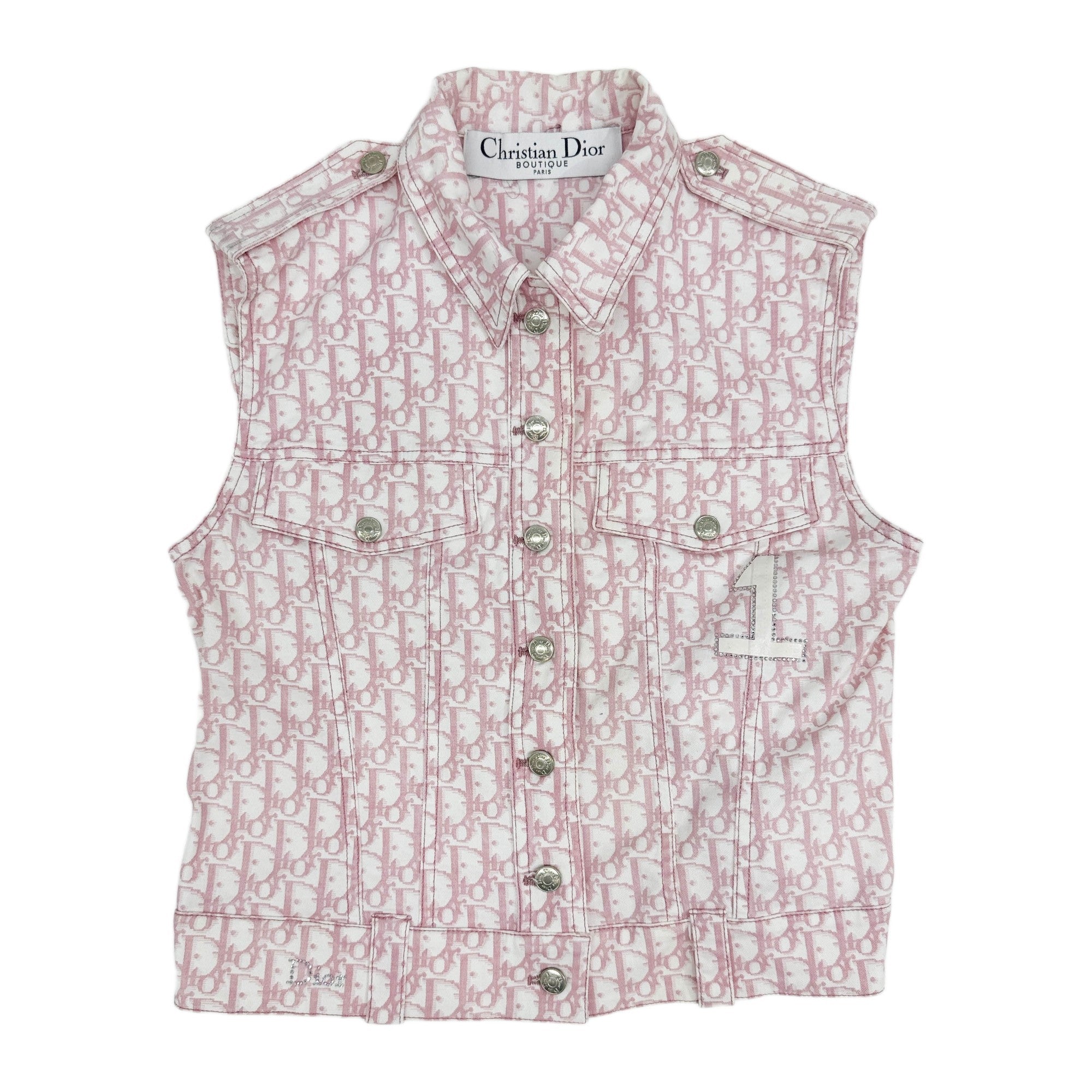 EU Size 40 Button-Up Pink Trotter Cotton Fabric Collared Vest