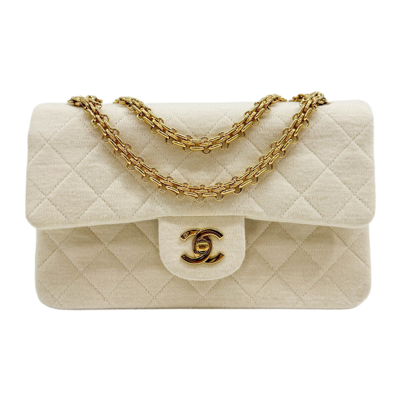 Small Classic Double Flap 1994-1996 Matelasse Off-White Cotton Shoulder Bag