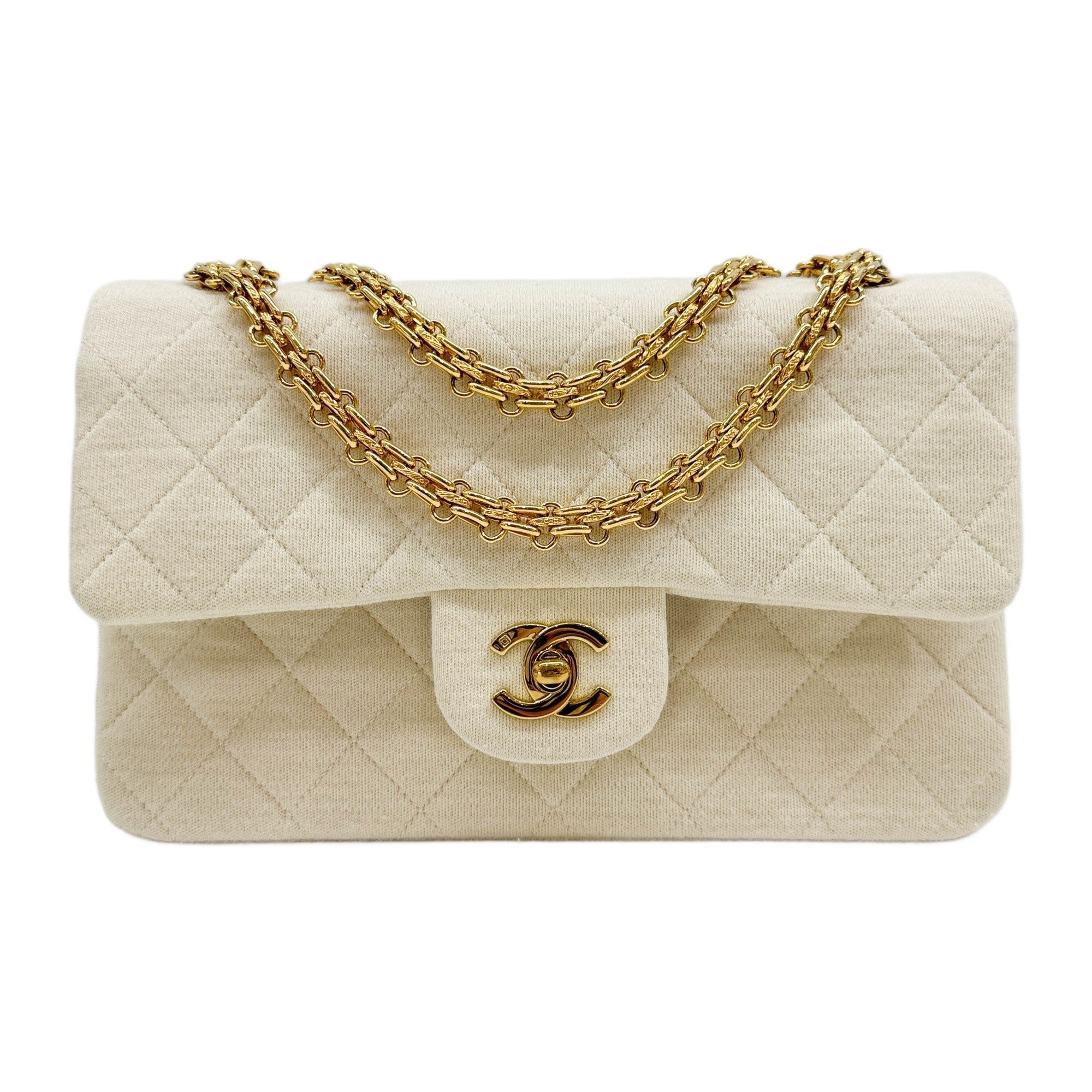 Small Classic Double Flap 1994-1996 Matelasse Off-White Cotton Shoulder Bag