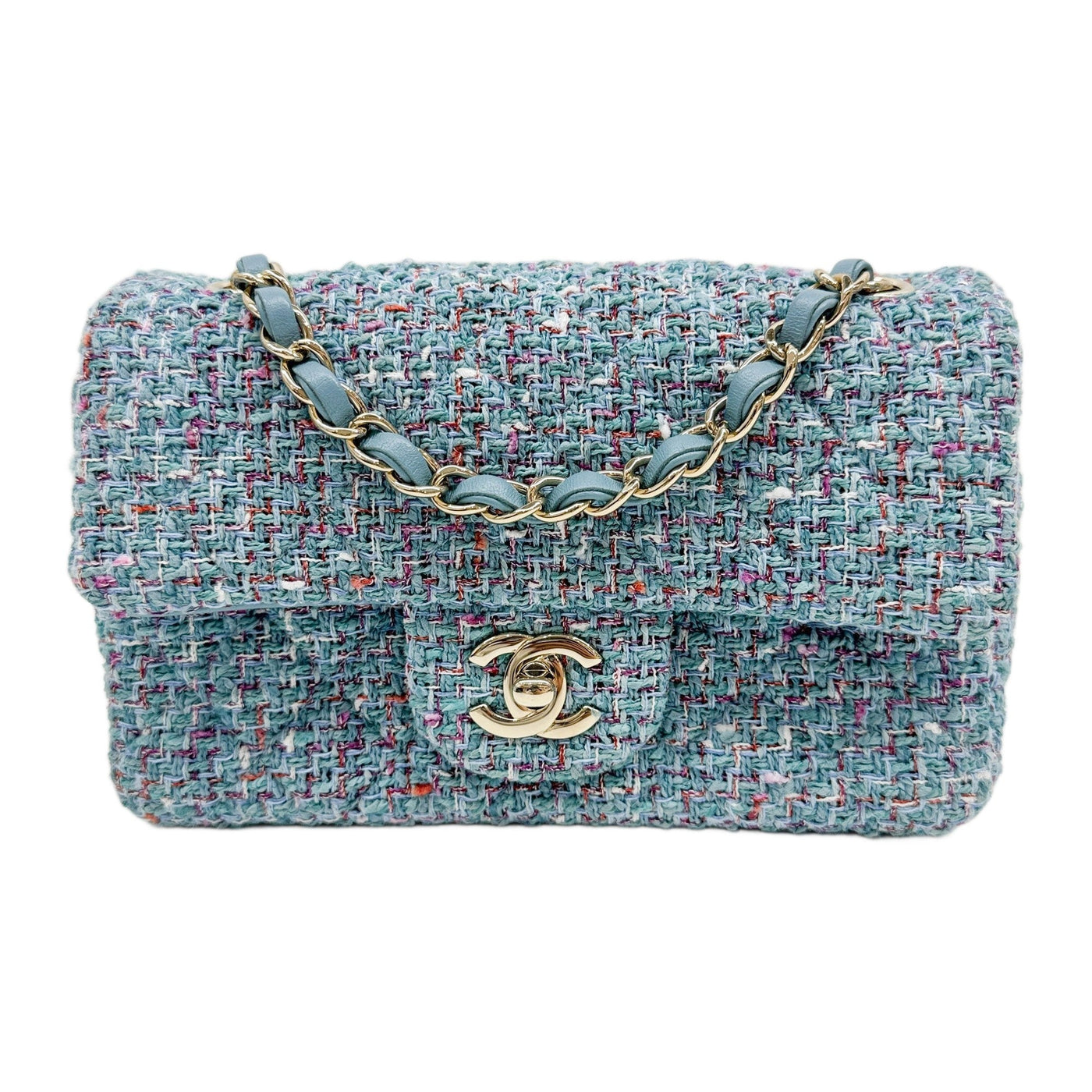 Rectangular Mini Classic Flap 2021 Matelasse Blue Tweed Shoulder Bag
