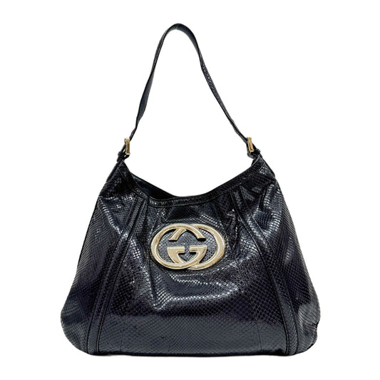 Britt Black Python Embossed Leather Shoulder Bag