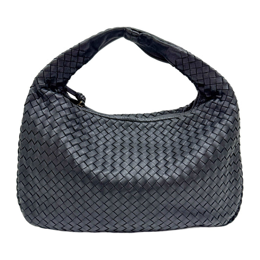 Intrecciato Black Leather Shoulder Bag