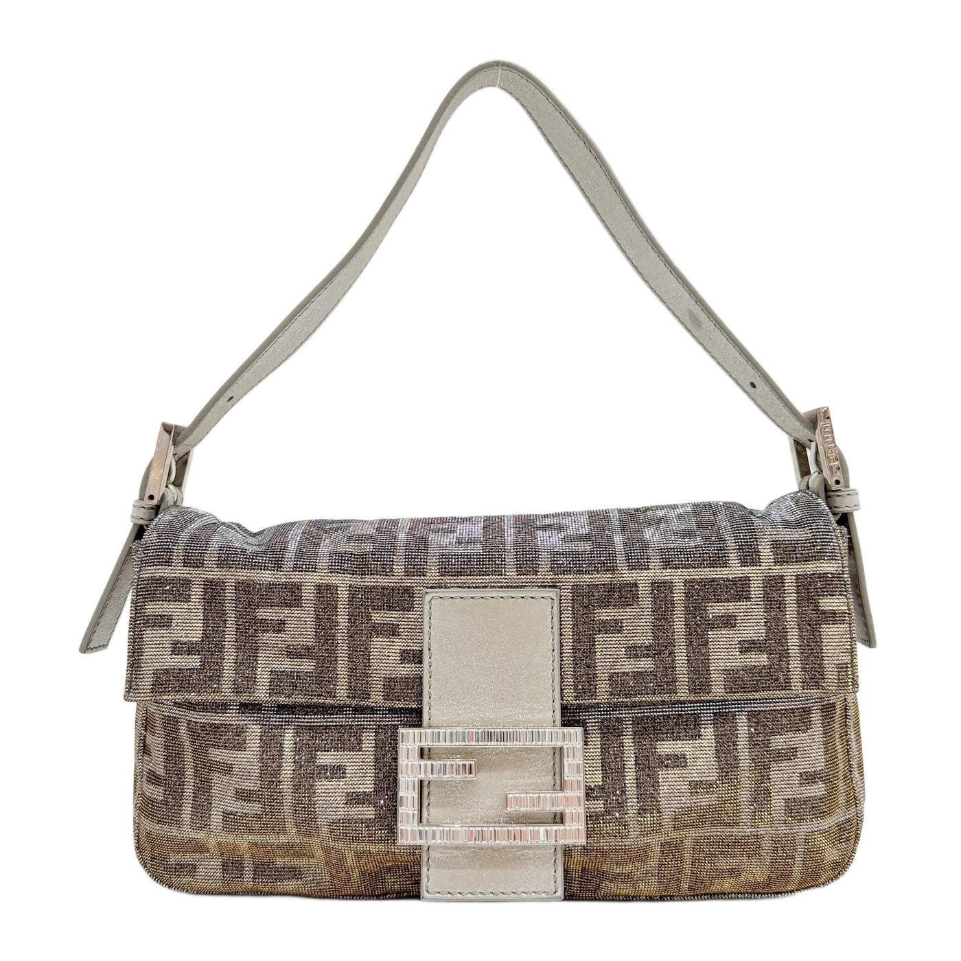 Baguette Silver Glitter Zucca Canvas Shoulder Bag