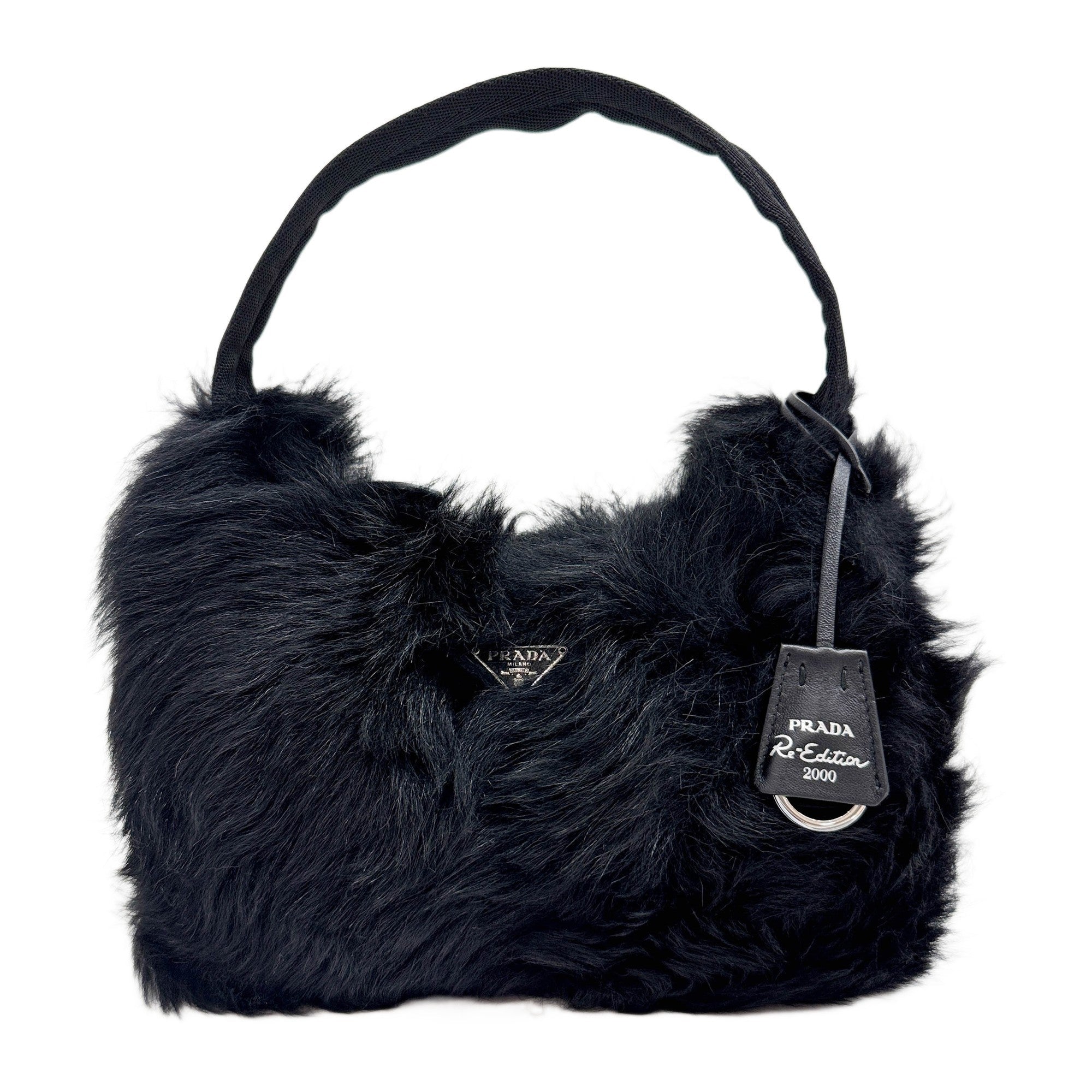 Re-Edition 2000 Black Faux Fur Shoulder Bag