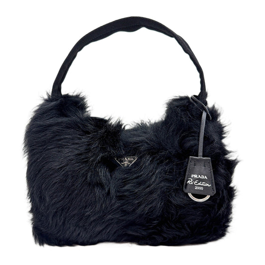 Re-Edition 2000 Black Faux Fur Shoulder Bag
