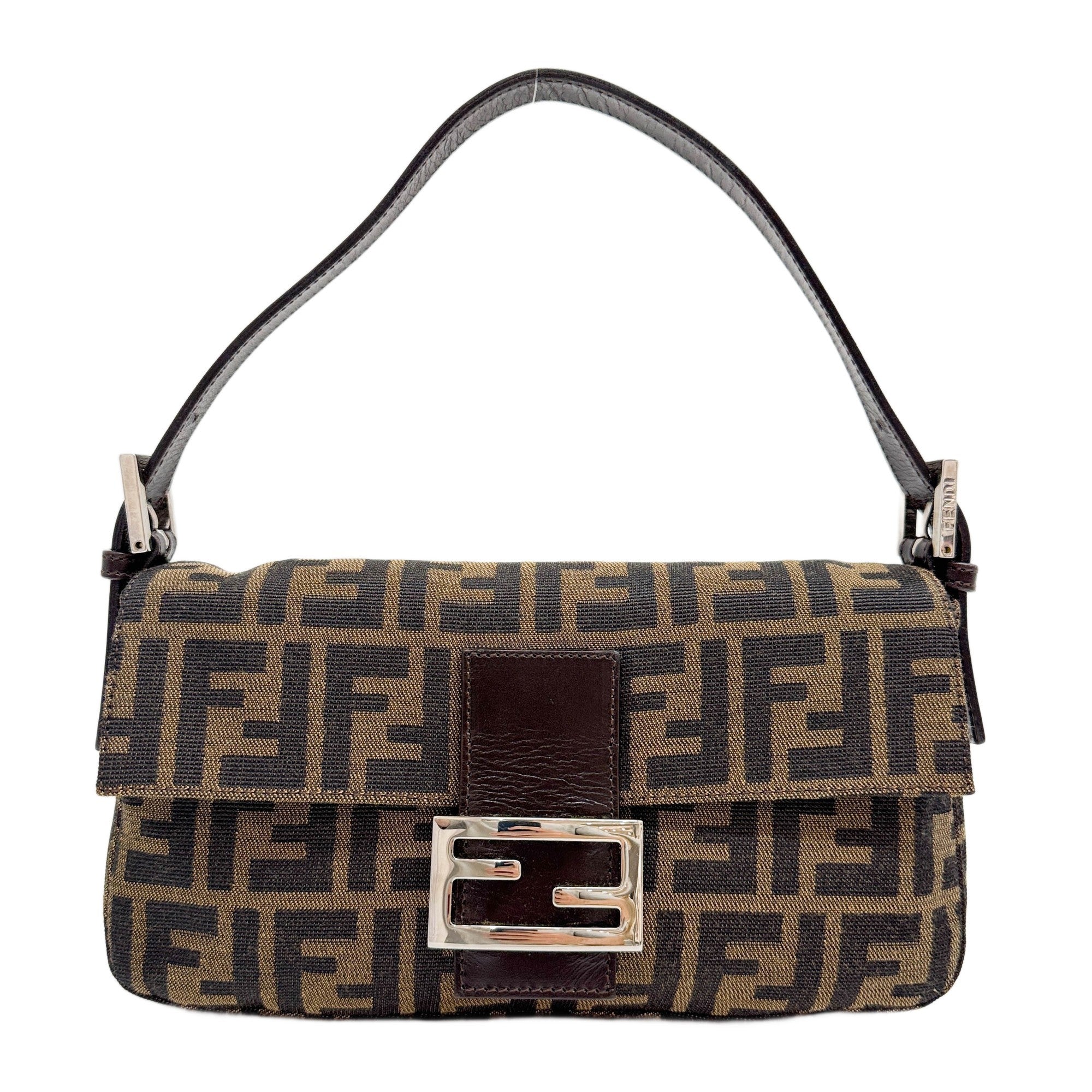 Baguette Brown Zucca Canvas Shoulder Bag