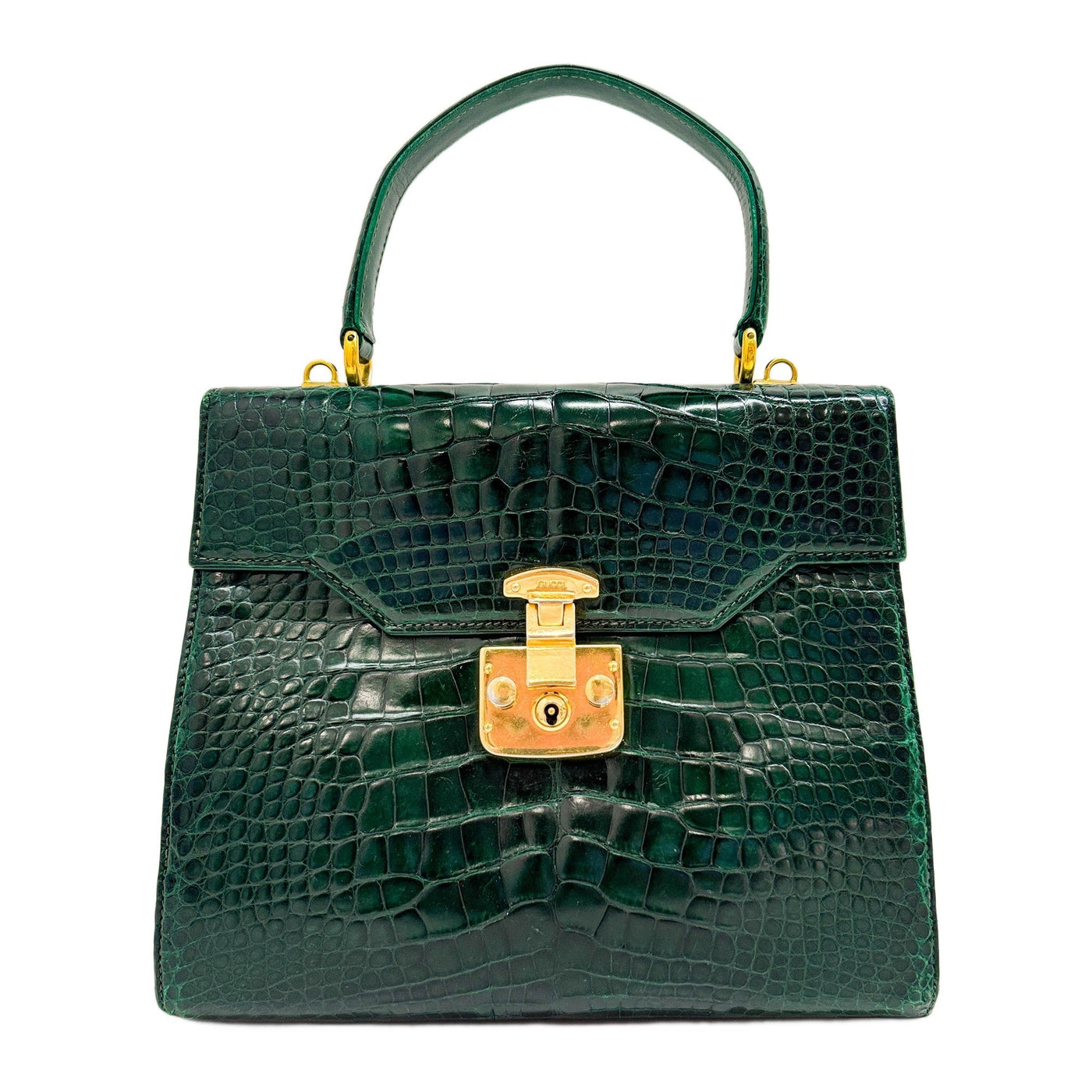 Lady Lock Green Crocodile Embossed Leather Hand Bag