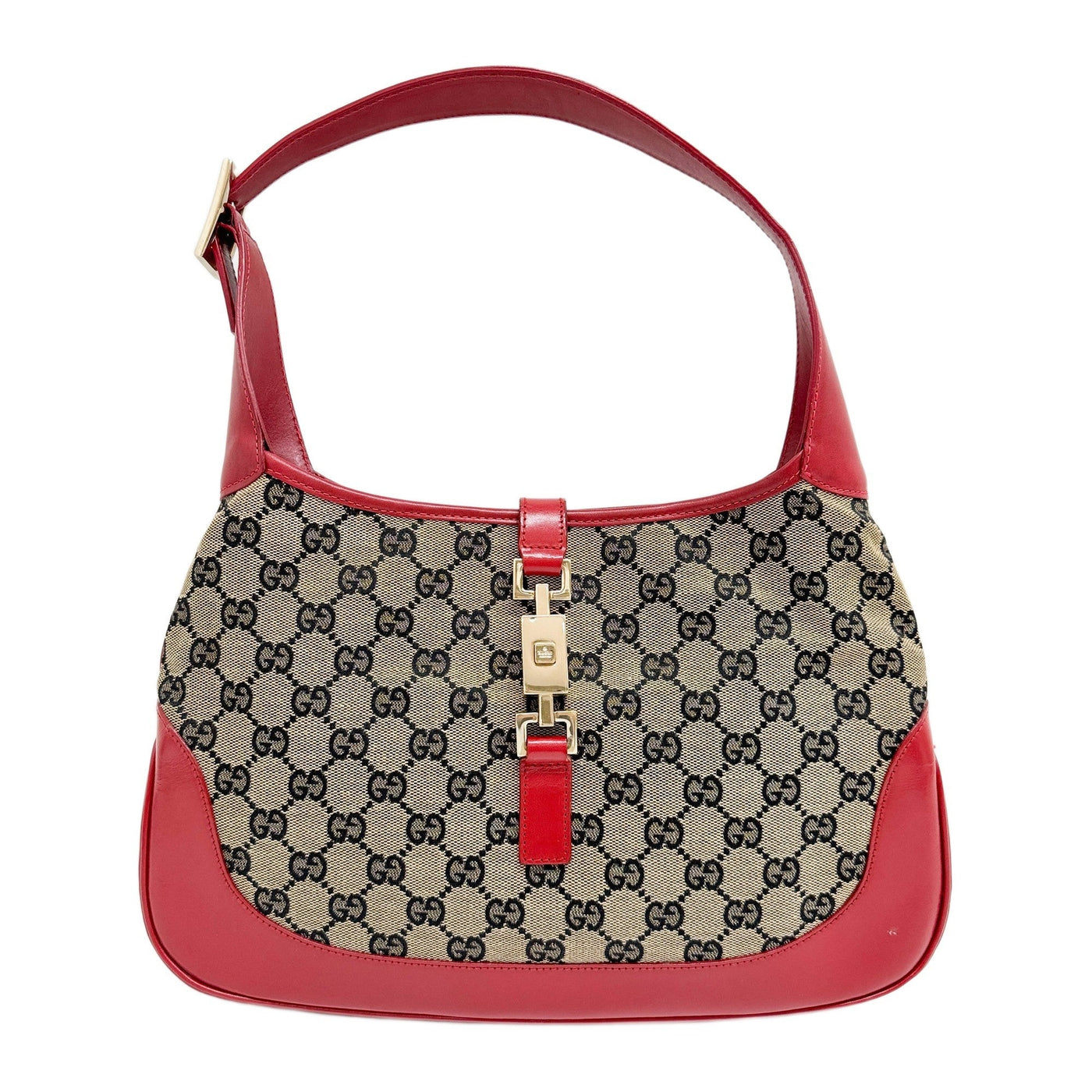 Jackie Red Leather Trim Brown GG Canvas Shoulder Bag
