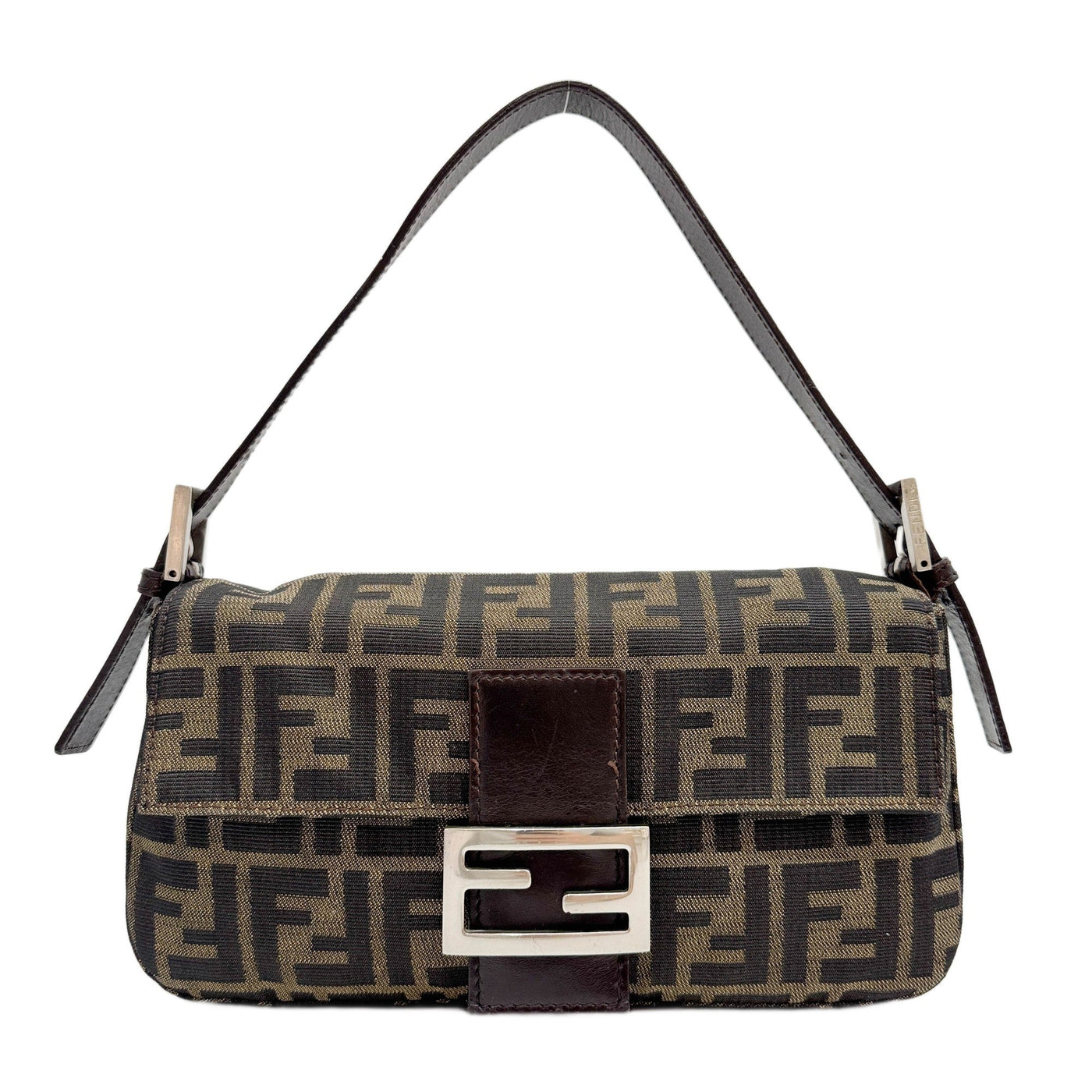 Baguette Brown Zucca Canvas Shoulder Bag