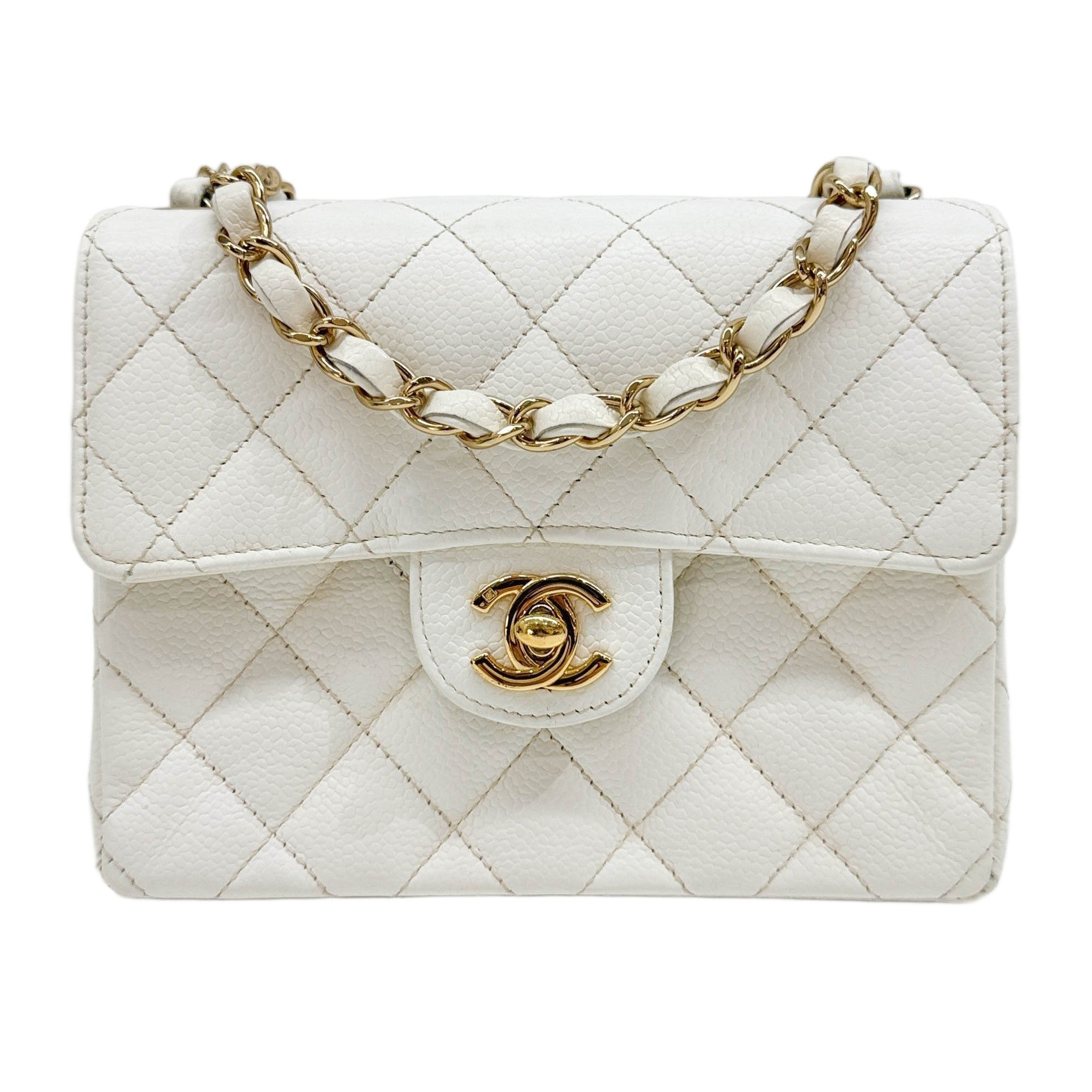 Mini Square Classic Flap 2003-2004 Matelasse White Leather Shoulder Bag