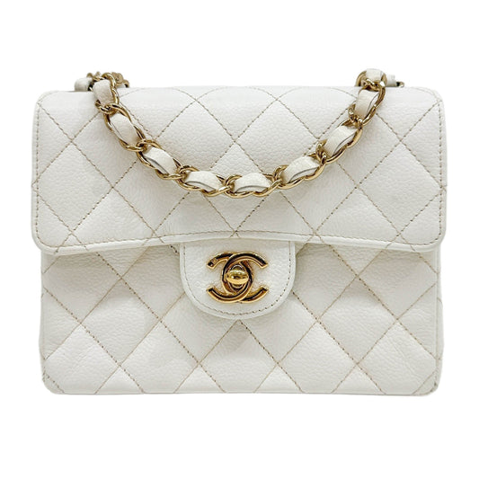 Mini Square Classic Flap 2003-2004 Matelasse White Leather Shoulder Bag