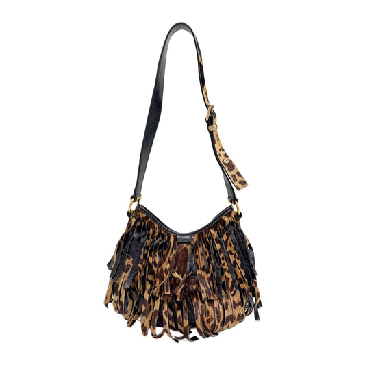Rive Gauche Fringe Brown Cheetah Print Pony Hair Shoulder Bag