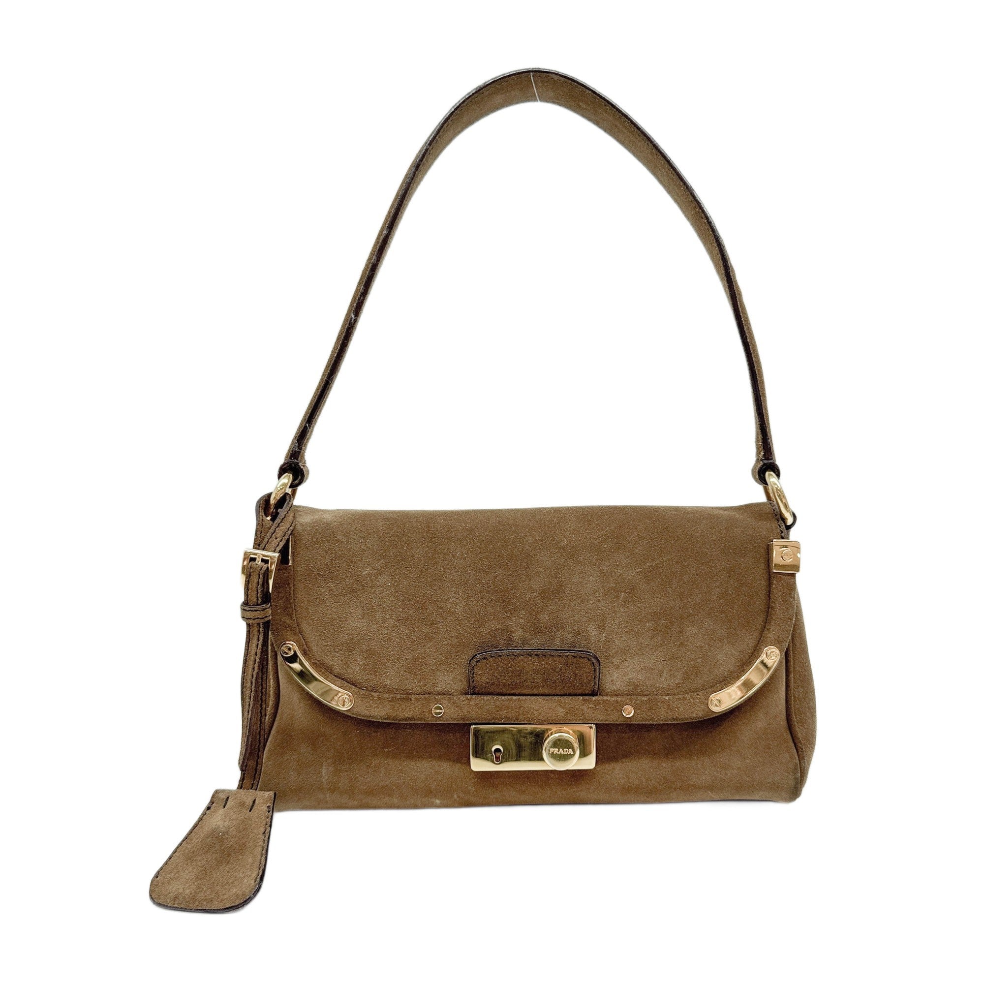 Sound Gold Hardware Brown Suede Shoulder Bag