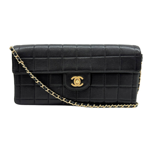 East West Chocolate Bar 2002-2003 Quilted Black Leather Shoulder Bag
