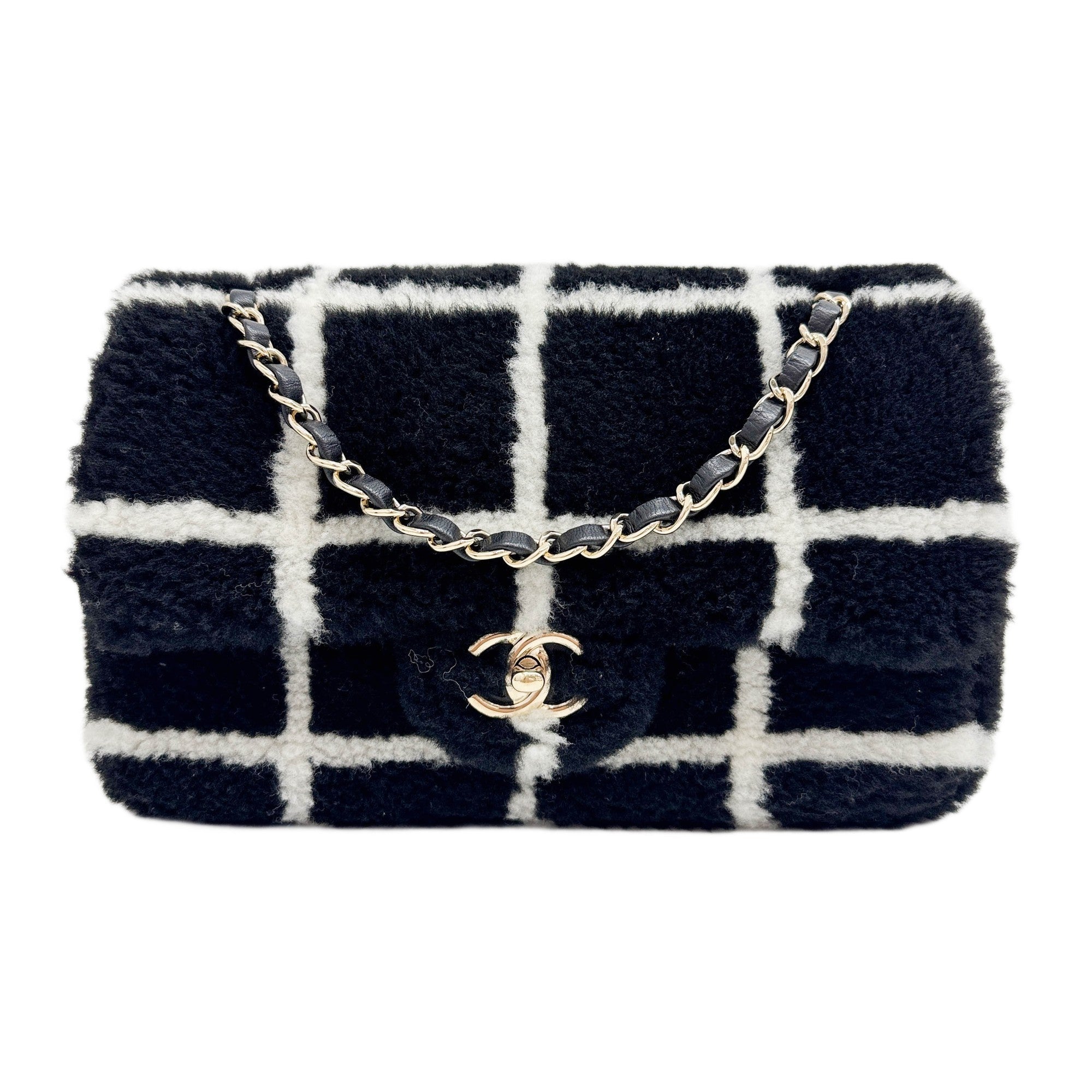 Classic Flap 2021-2026 Black & White Shearling Shoulder Bag