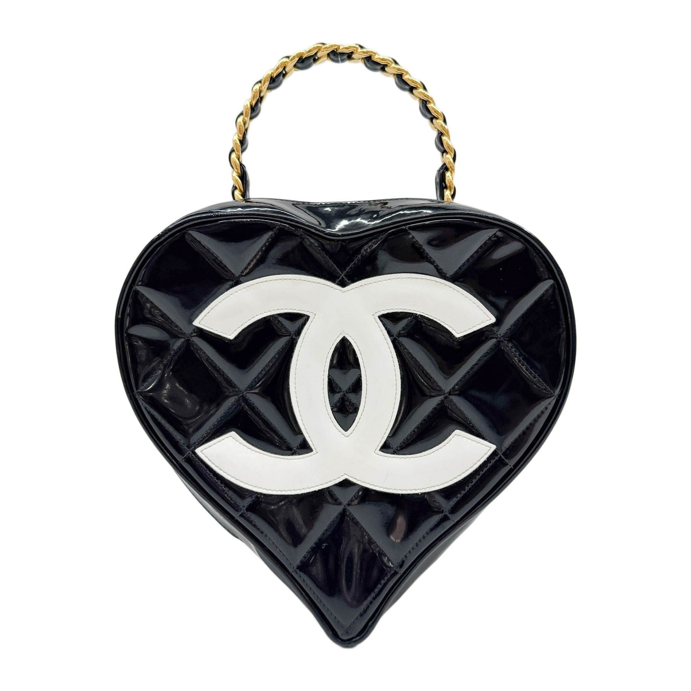 Heart Vanity 1994-1996 CC Logo Matelasse Black Leather Hand Bag