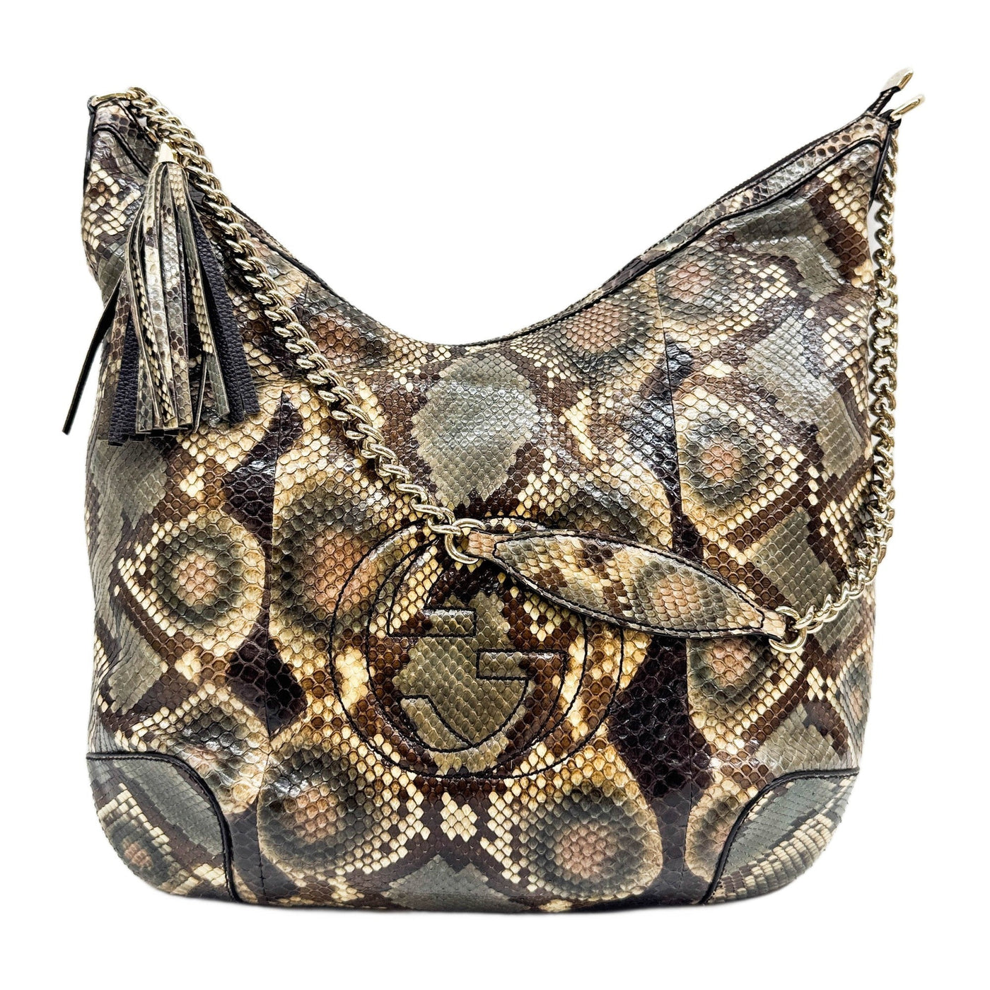 Soho Hobo Brown Python Embossed Leather Chain Shoulder Bag