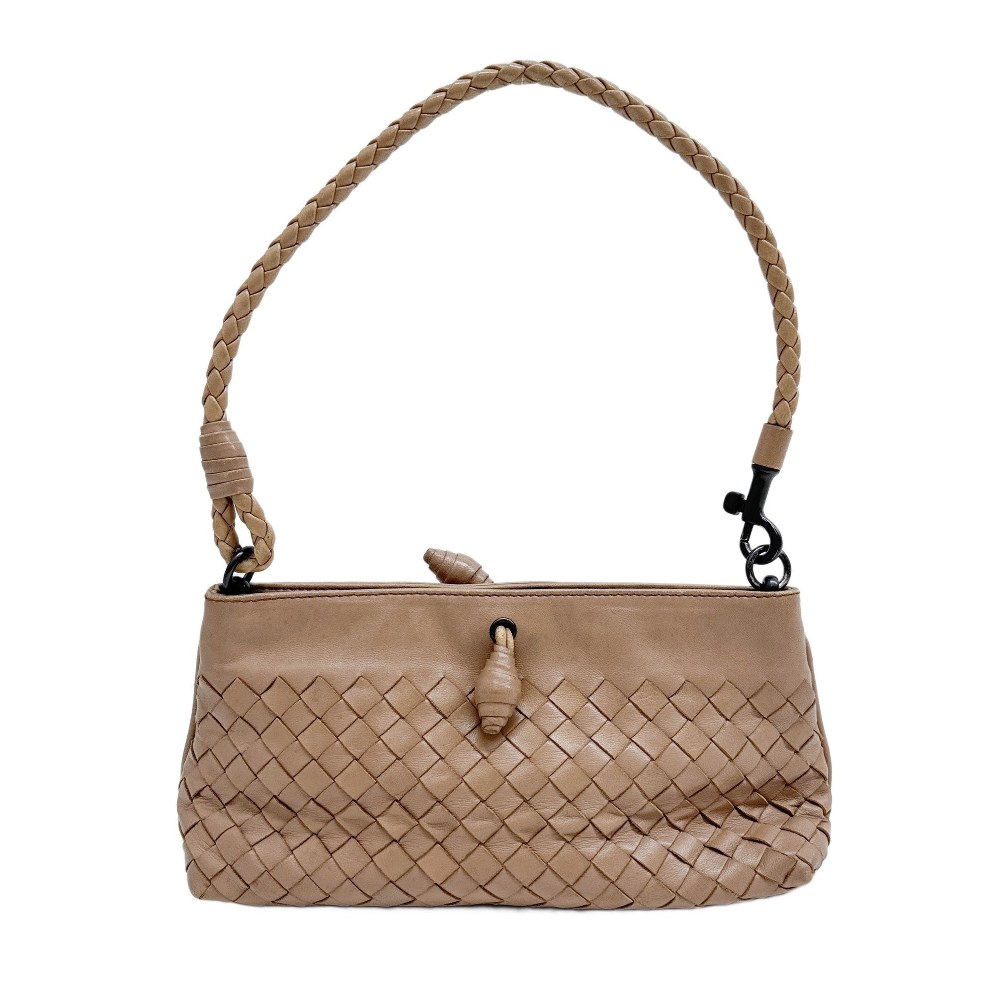 Intrecciato Beige Leather Handle Bag