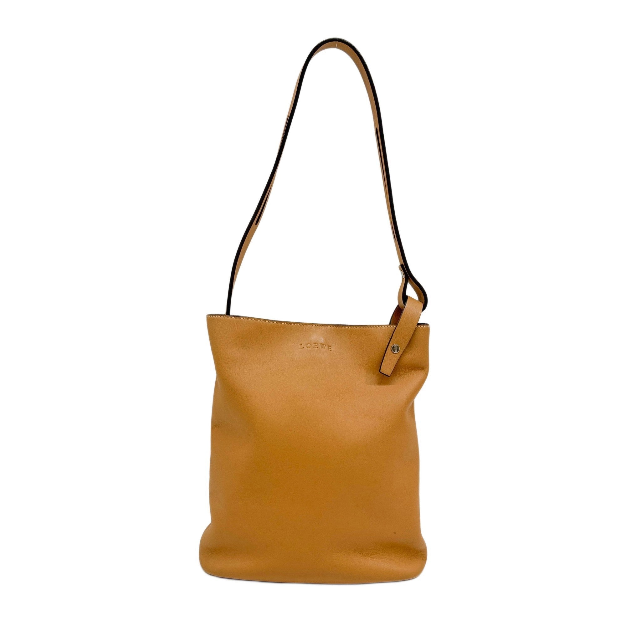 Beige Leather Bucket Shoulder Bag