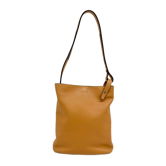 Beige Leather Bucket Shoulder Bag