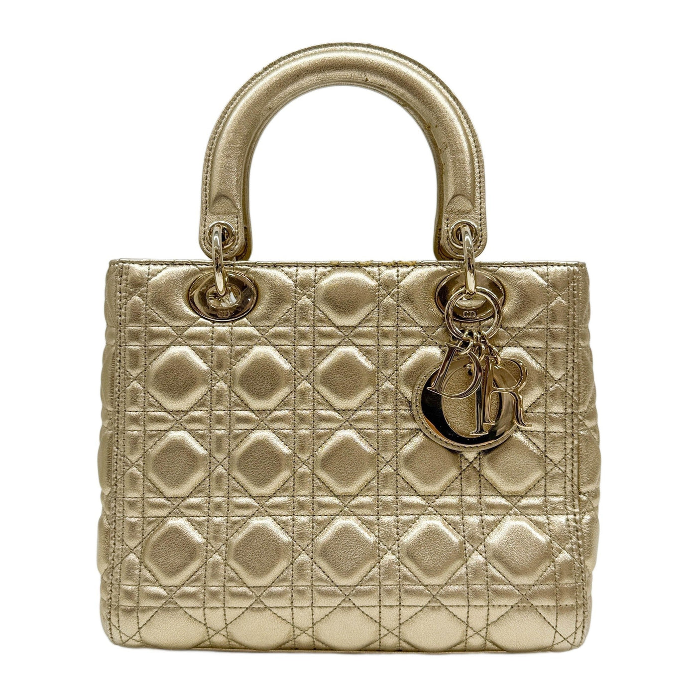 Lady Dior Gold Leather Handle Bag