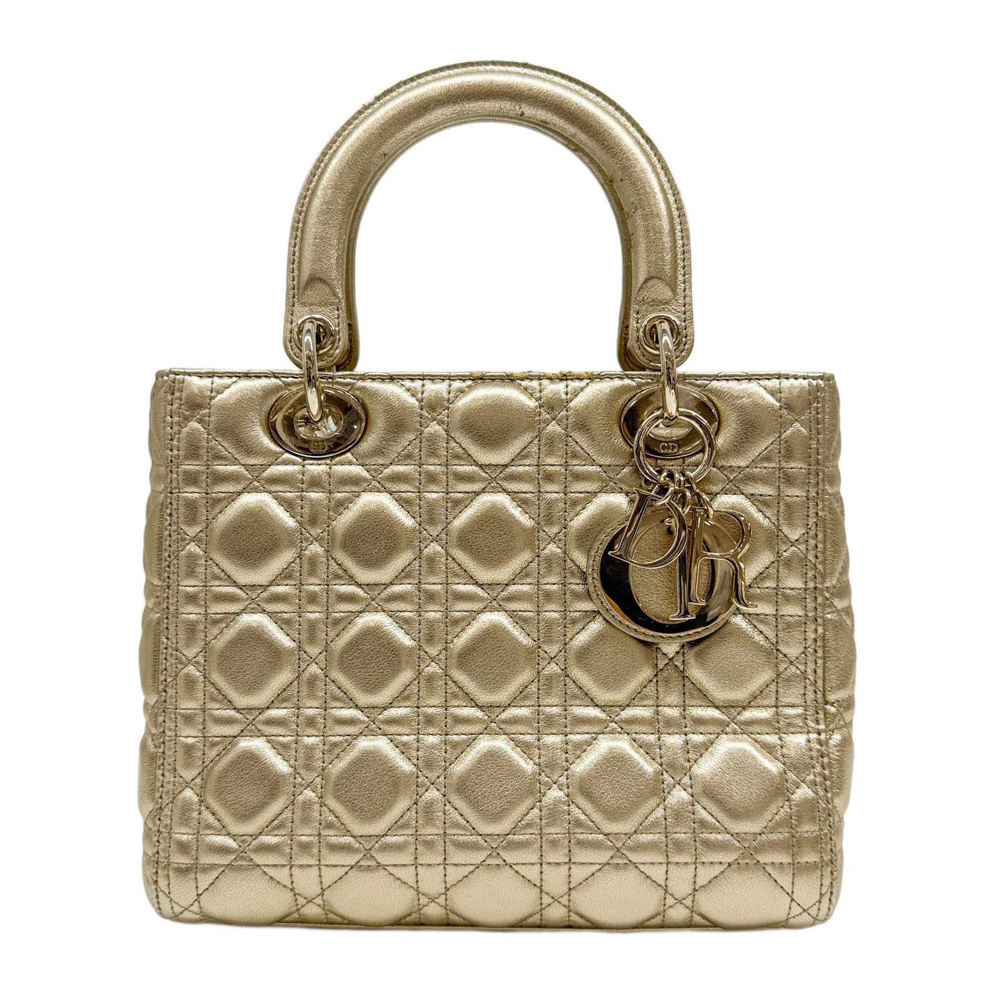 Lady Dior Gold Leather Handle Bag