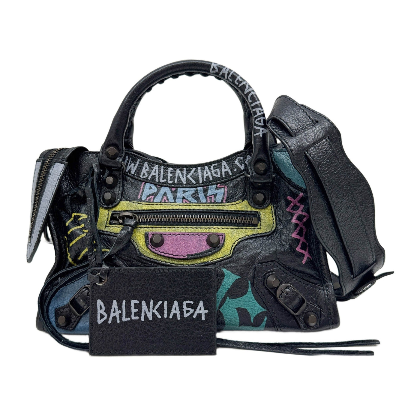 Mini City Classic Graffiti Black Leather Two Way Bag