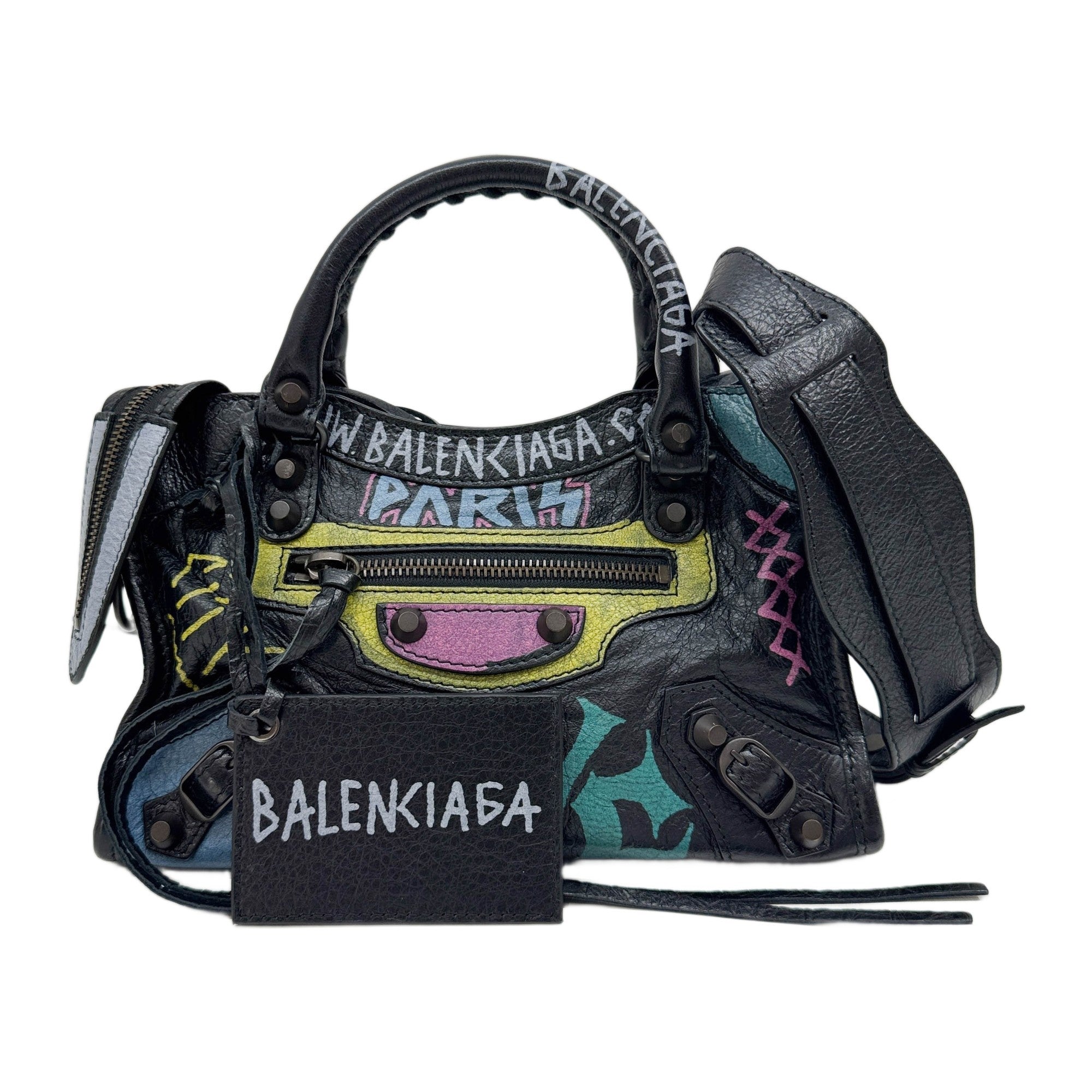 Mini City Classic Graffiti Black Leather Two Way Bag