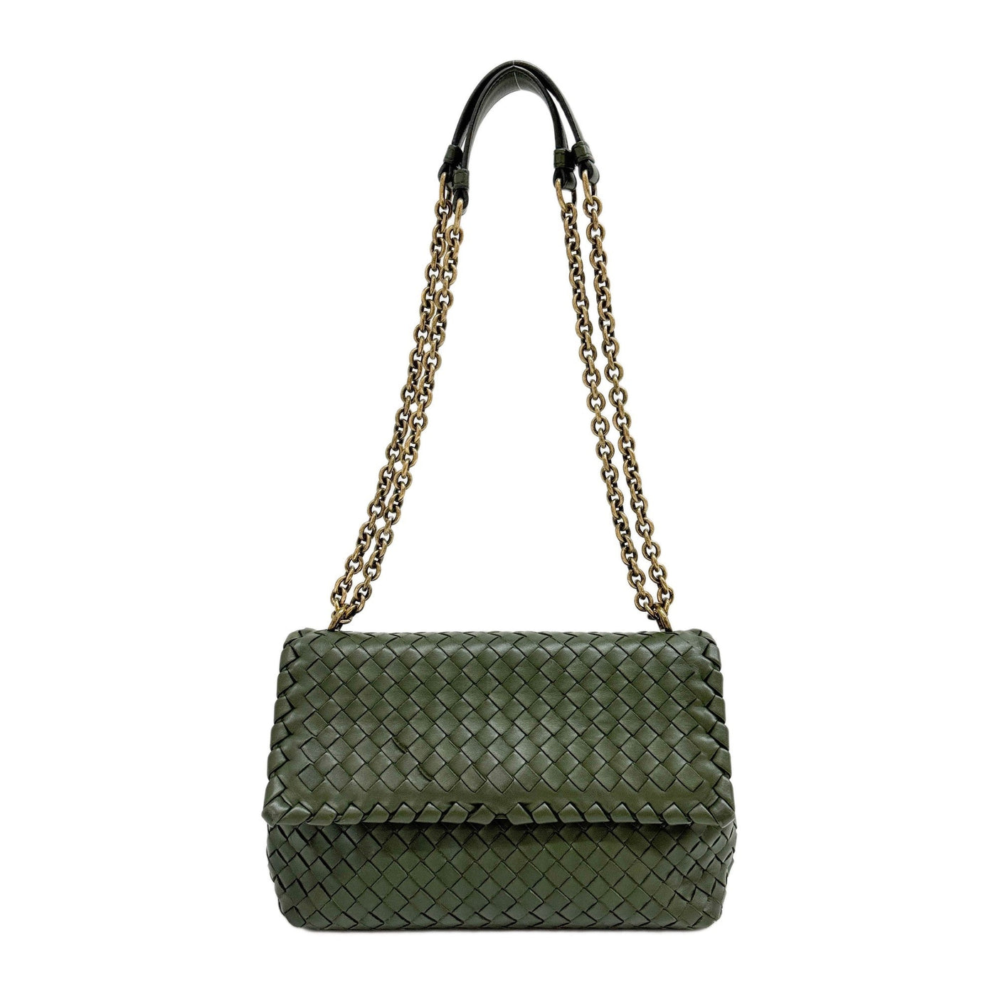 Olimpia Intrecciato Olive Green Leather Chain Shoulder Bag