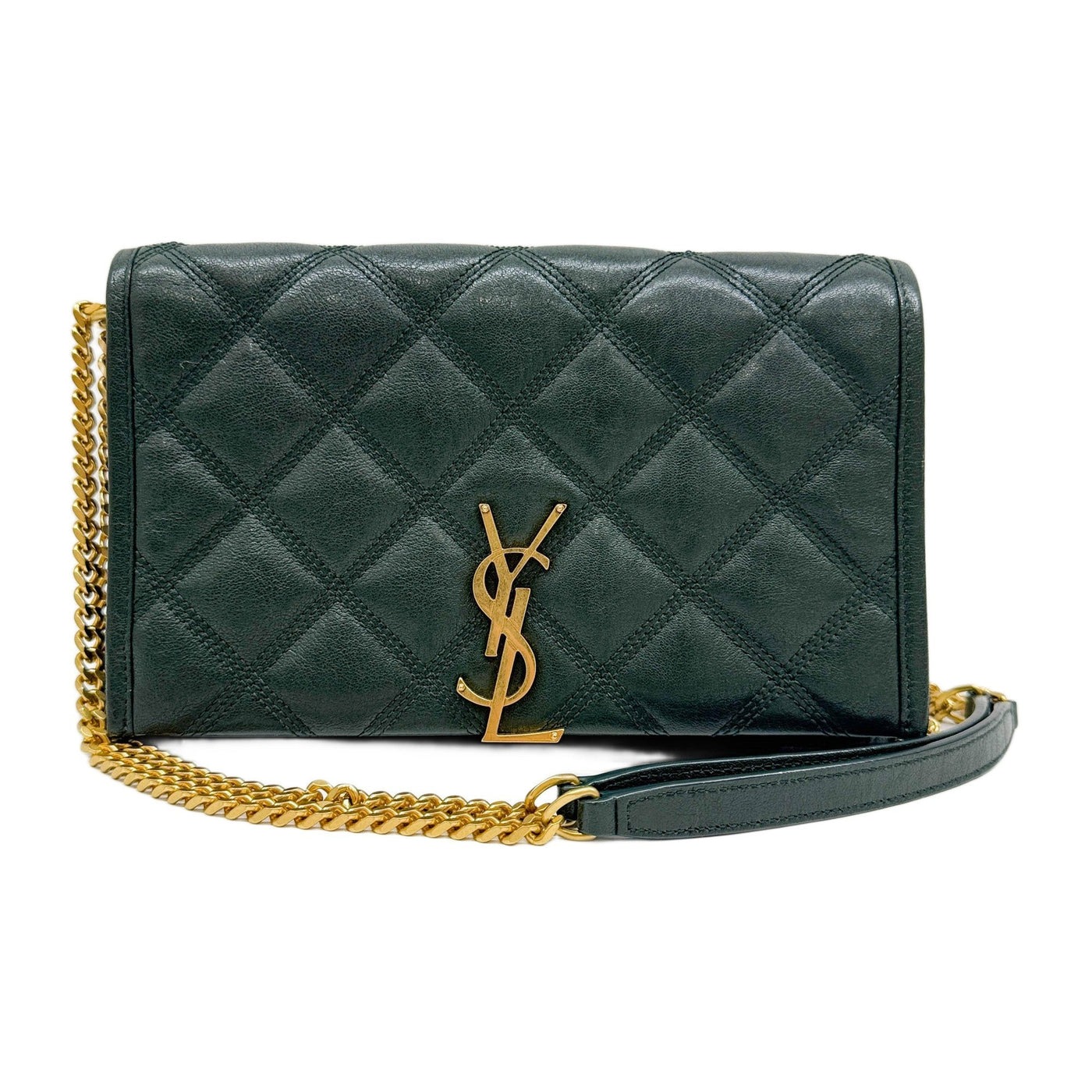 Becky Quilted Green Leather Shoulder Bag