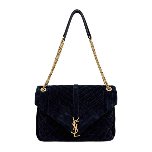 Envelope Black Suede Chain Shoulder Bag