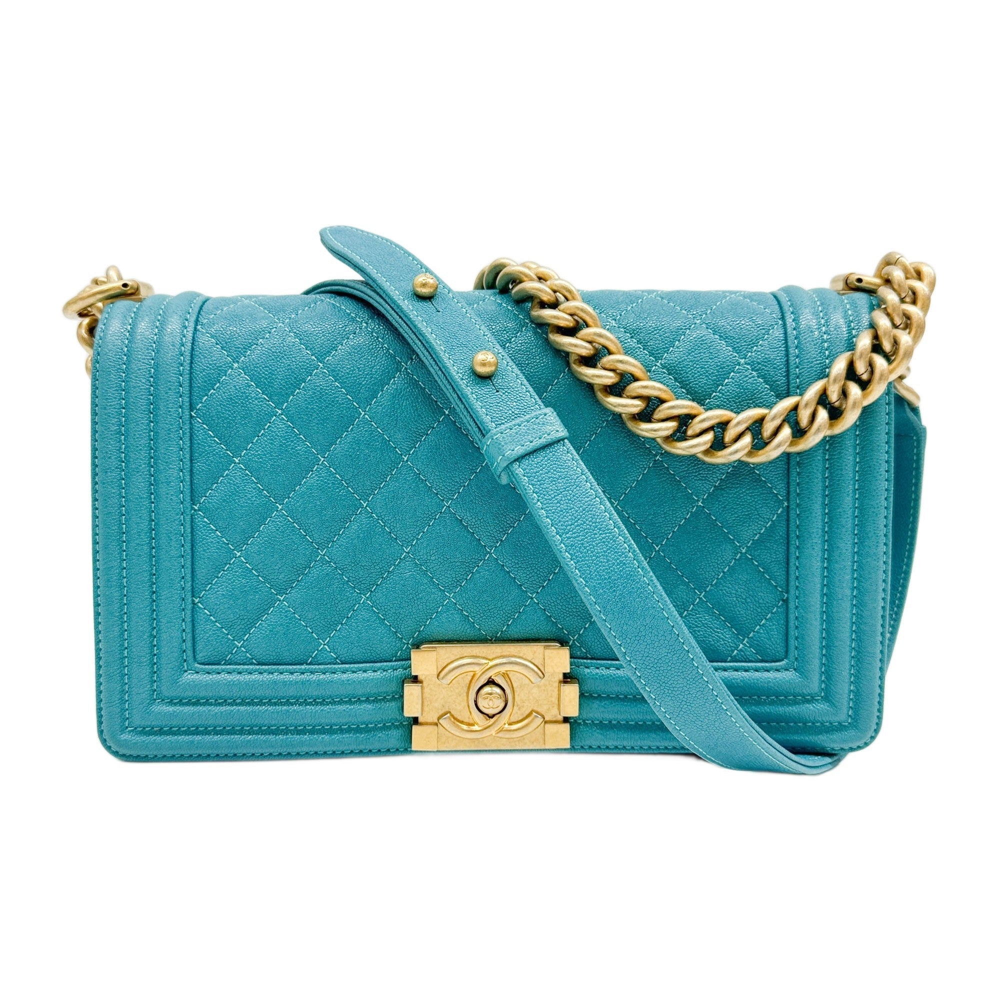 Boy 2019 Matelasse Teal Blue Leather Shoulder Bag