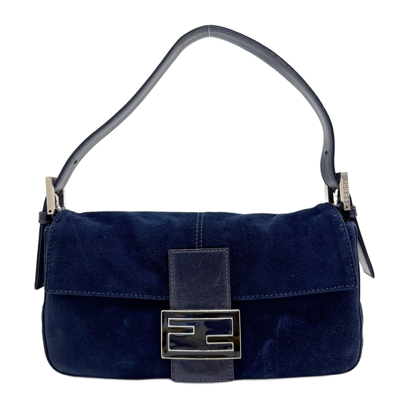Baguette Navy Suede Shoulder Bag