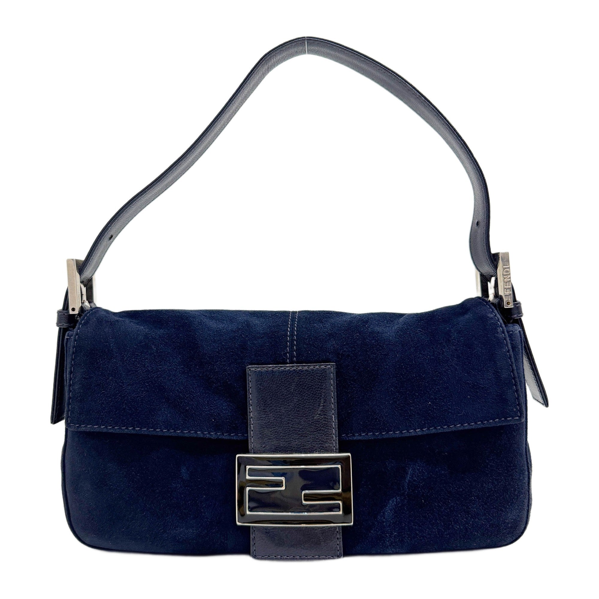 Baguette Navy Suede Shoulder Bag