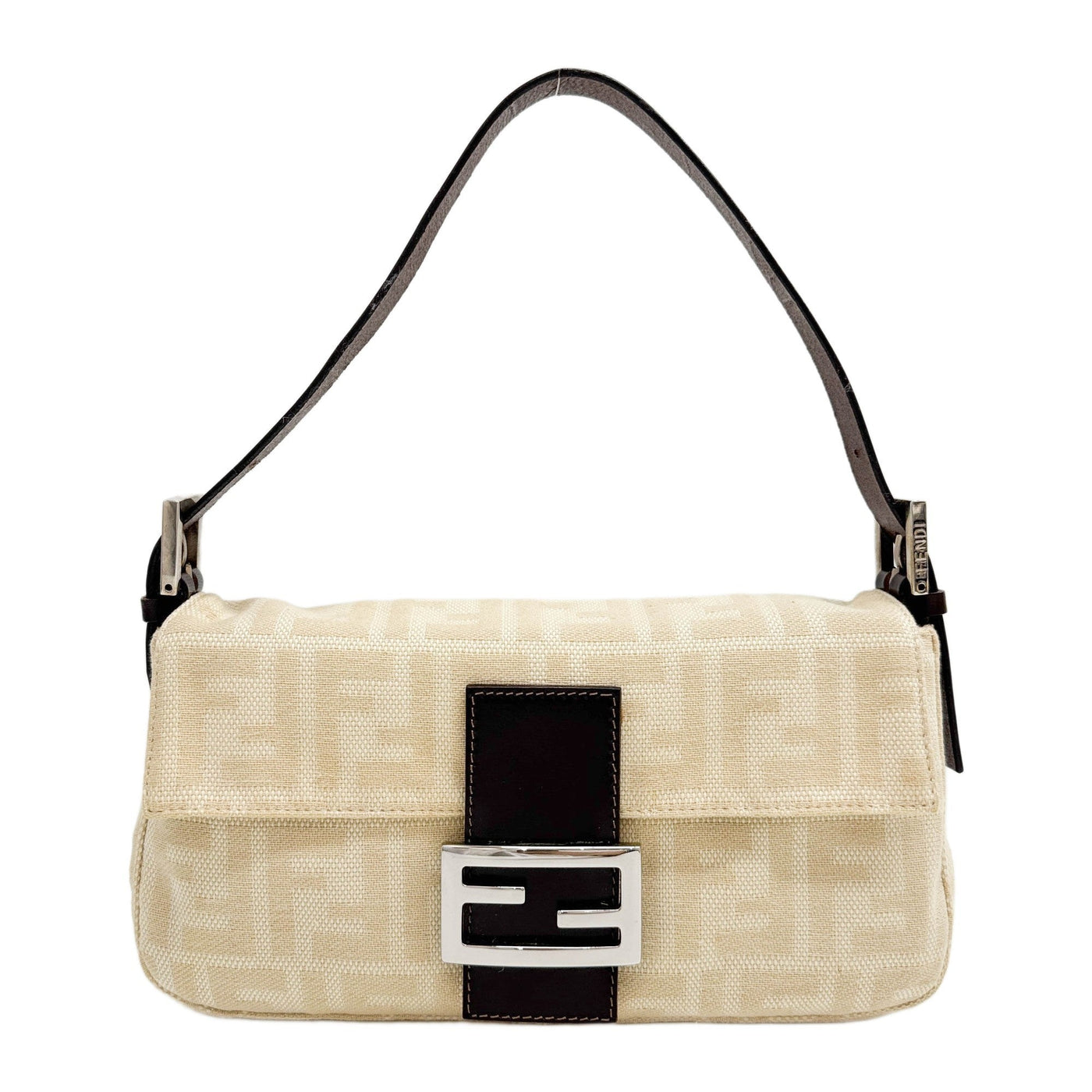 Baguette Beige Zucca Canvas Shoulder Bag