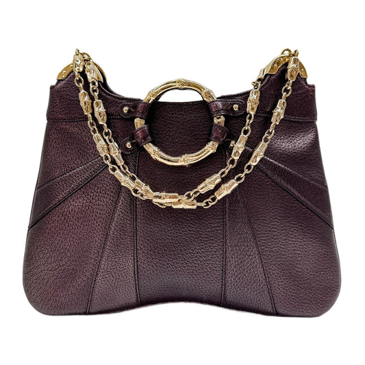 Bamboo Chain Metallic Purple Leather Shoulder Bag