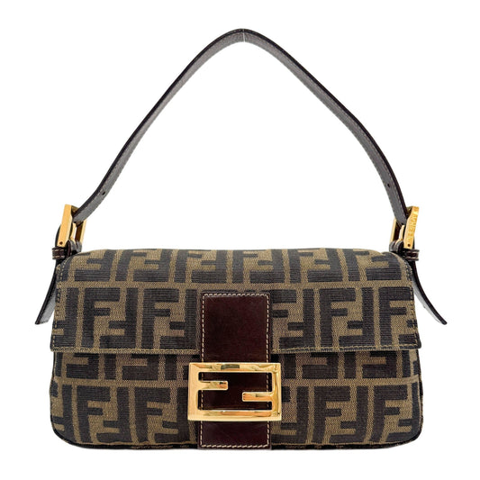 Baguette Brown Zucca Canvas Shoulder Bag