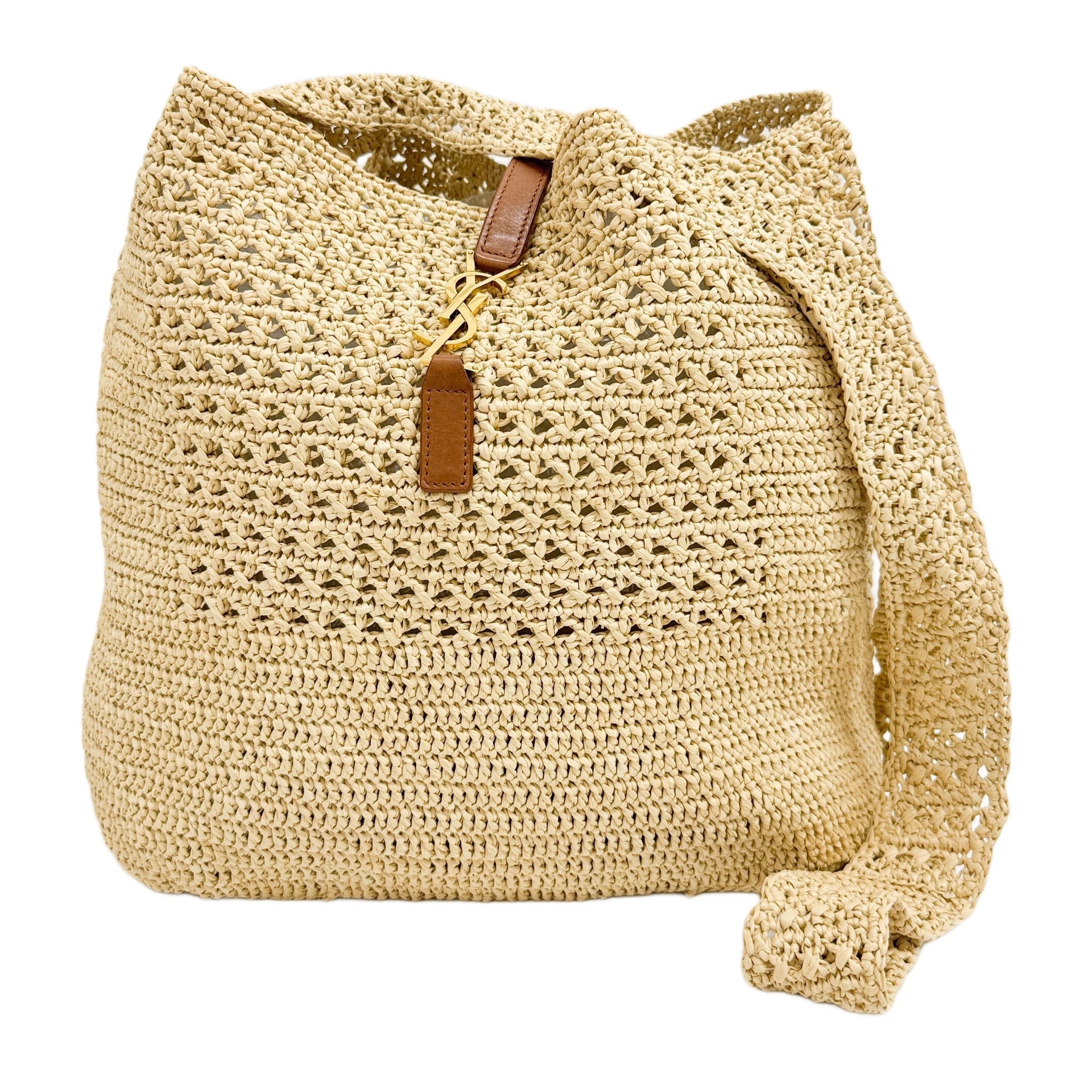 Crochet Beige Raffia Hobo Shoulder Bag