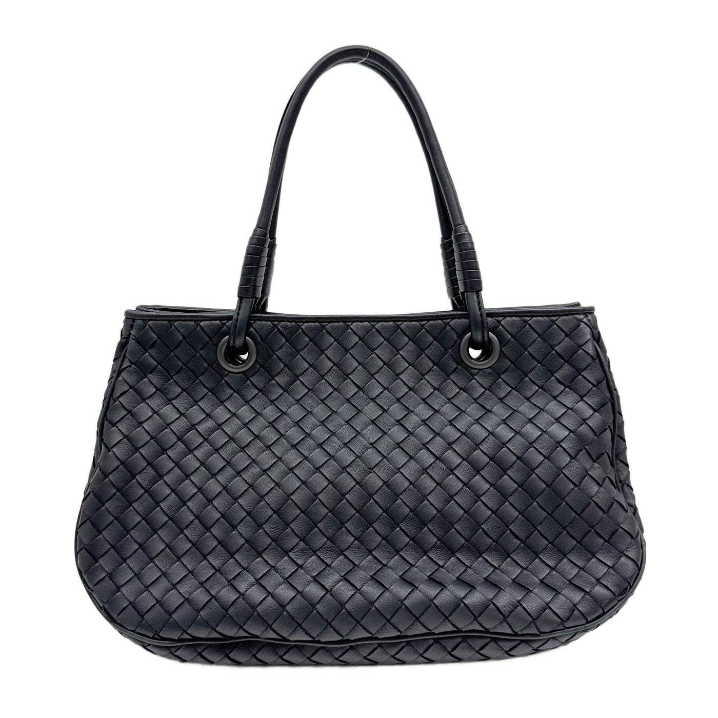 Intrecciato Black Leather Handle Bag