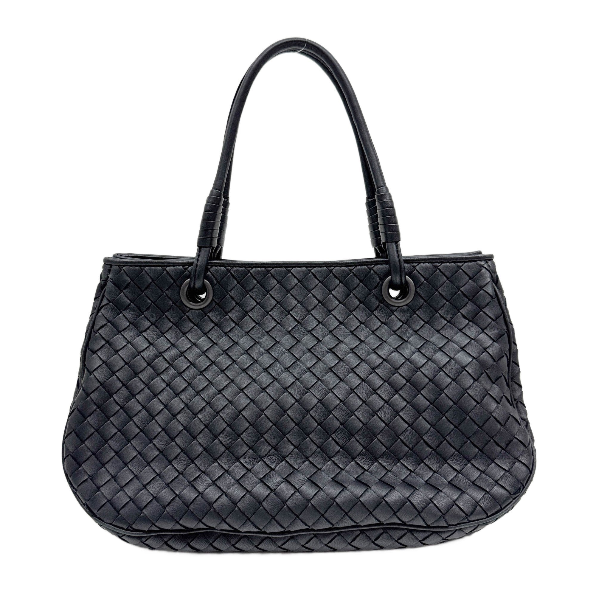 Intrecciato Black Leather Handle Bag