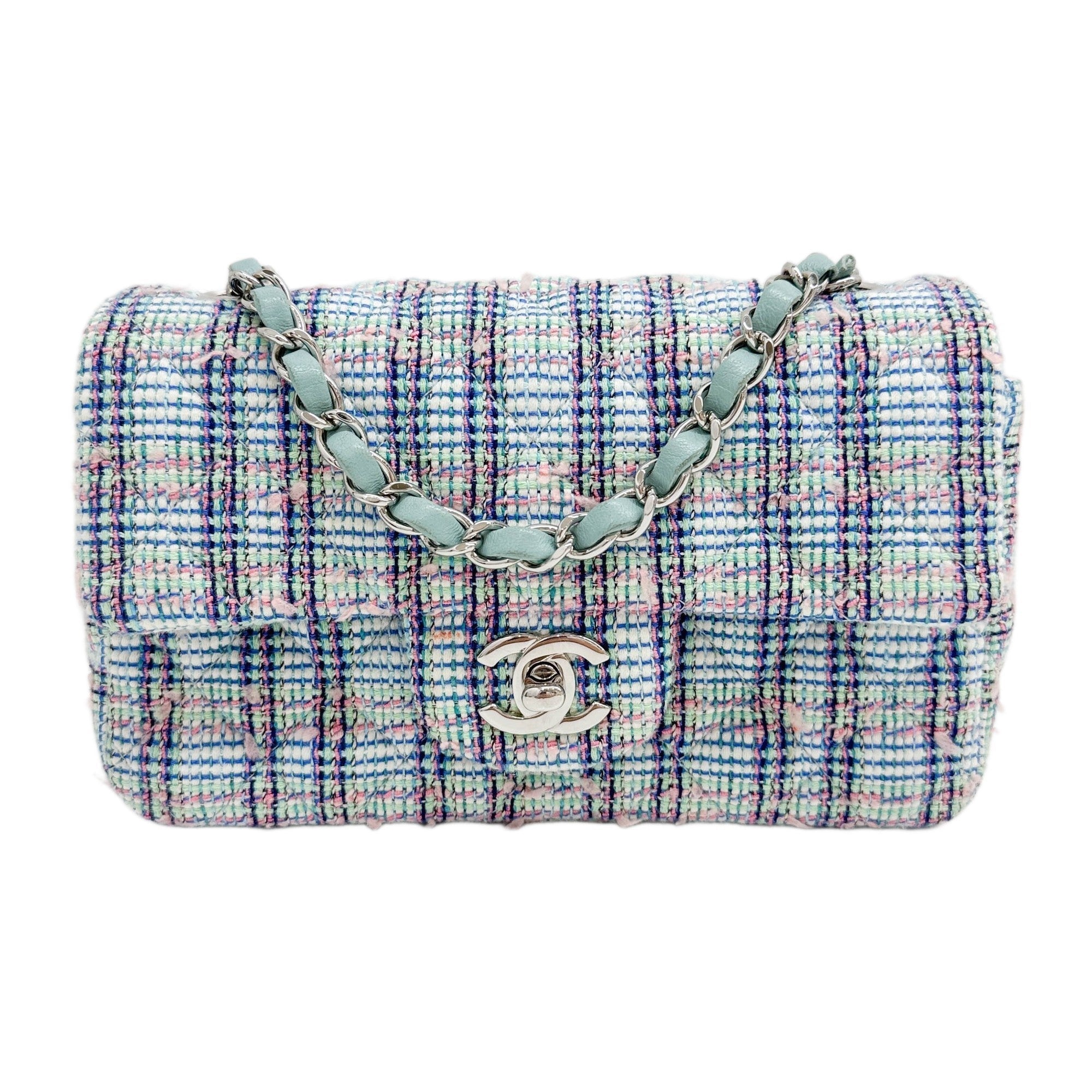 Rectangular Mini Classic Flap 2019 Matelasse Blue Tweed Shoulder Bag
