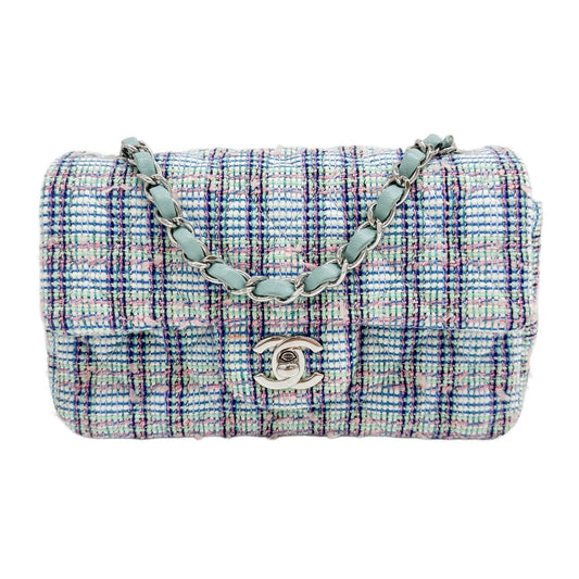 Rectangular Mini Classic Flap 2019 Matelasse Blue Tweed Shoulder Bag