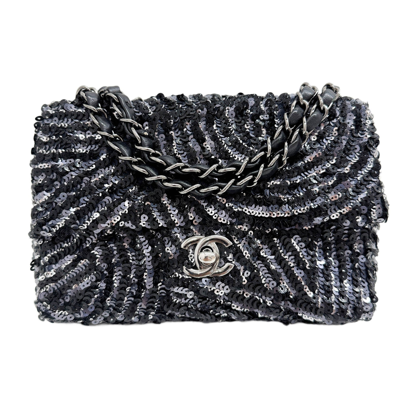 Rectangular Mini Classic 2019 Black and Grey Sequin Shoulder Bag
