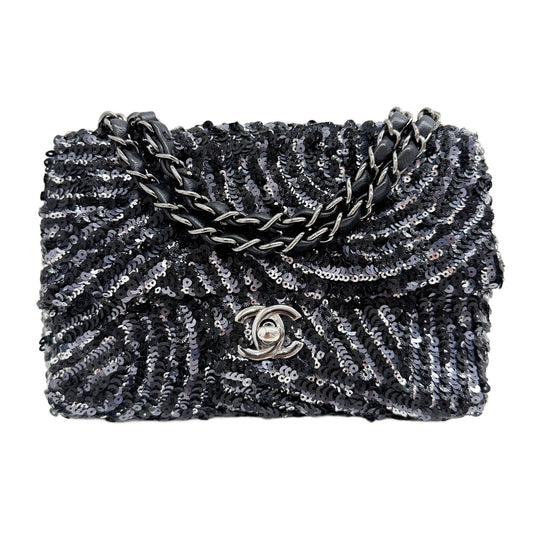 Rectangular Mini Classic 2019 Black and Grey Sequin Shoulder Bag