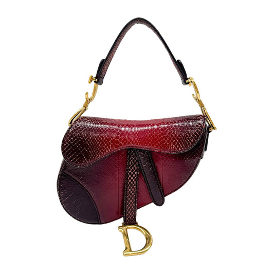 Mini Saddle Red Python Embossed Leather Hand Bag