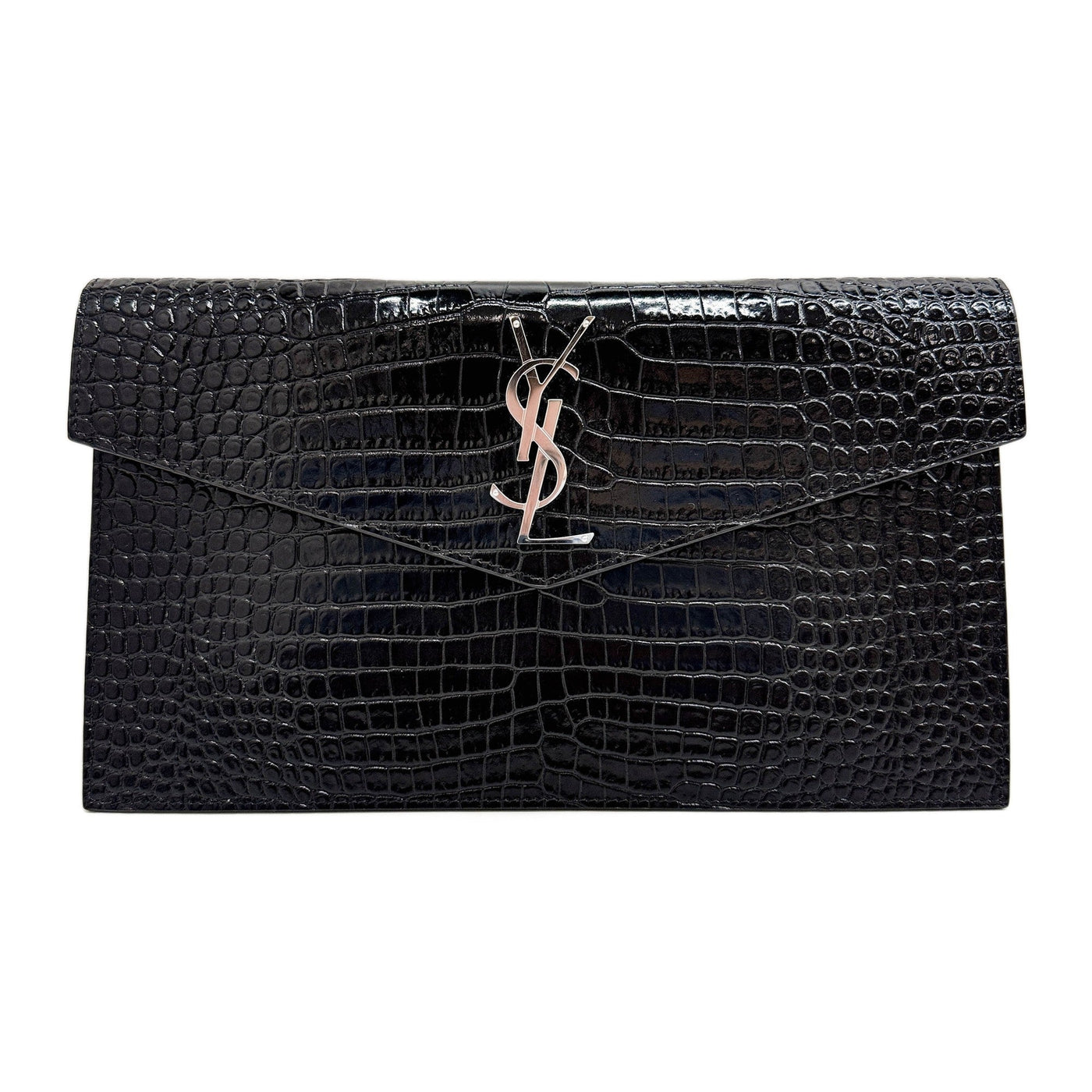 Uptown Black Crocodile Embossed Leather Clutch Bag