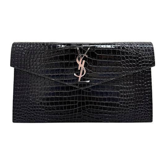 Uptown Black Crocodile Embossed Leather Clutch Bag