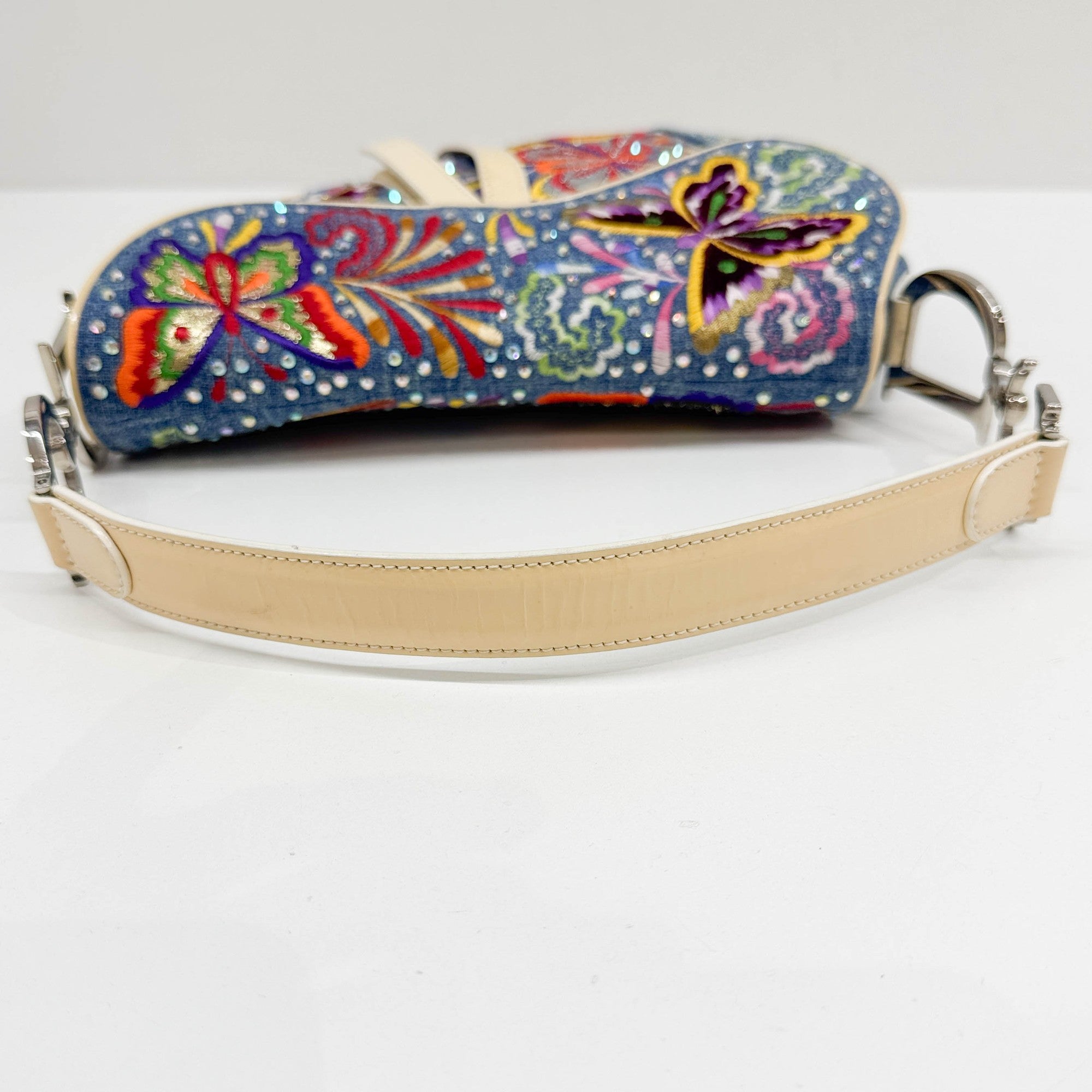 DIOR Saddle Butterfly Embroidered and Bedazzled Blue Denim