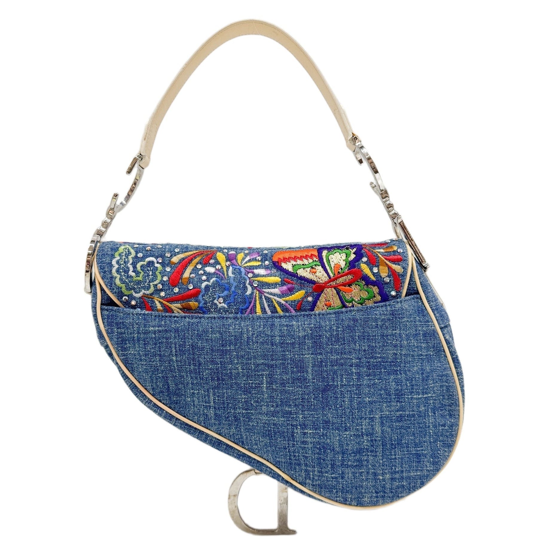 DIOR Saddle Butterfly Embroidered and Bedazzled Blue Denim