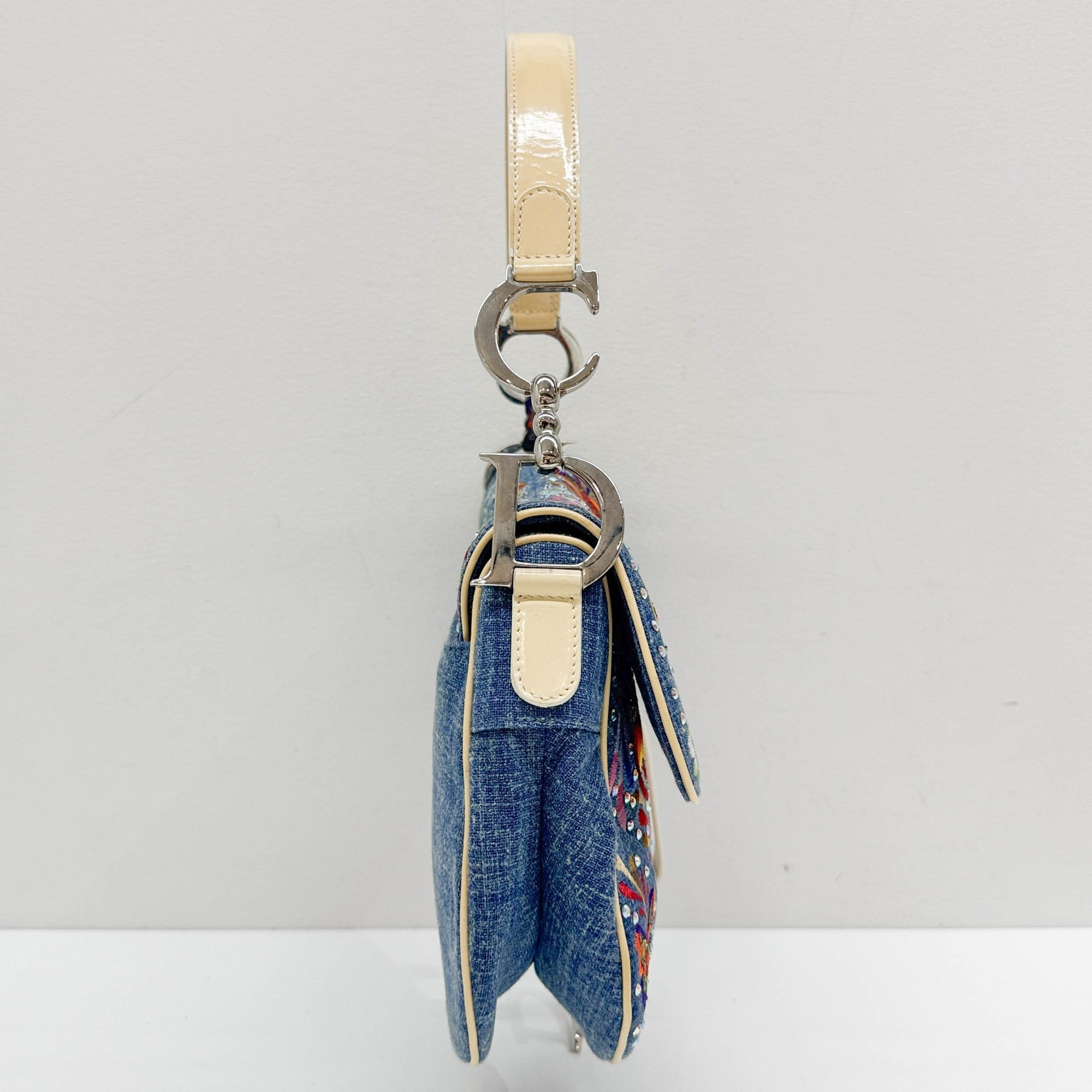 DIOR Saddle Butterfly Embroidered and Bedazzled Blue Denim